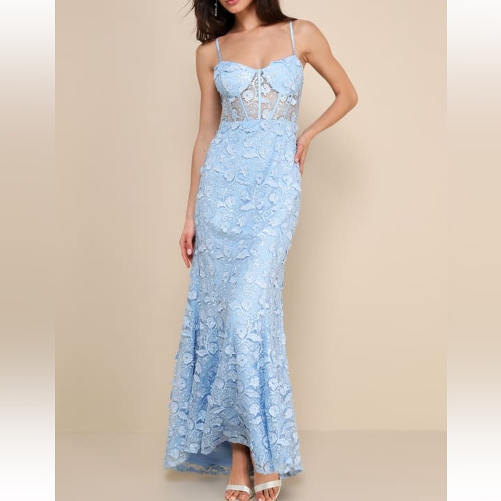Lulus Blue Floral Gown
